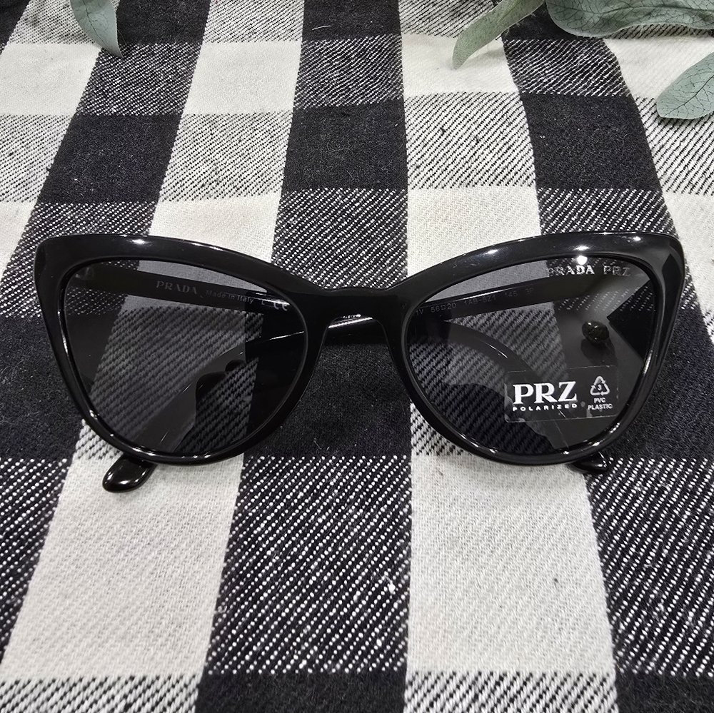 Prada Black Glossy Cat-Eye Polarized Sunglasses